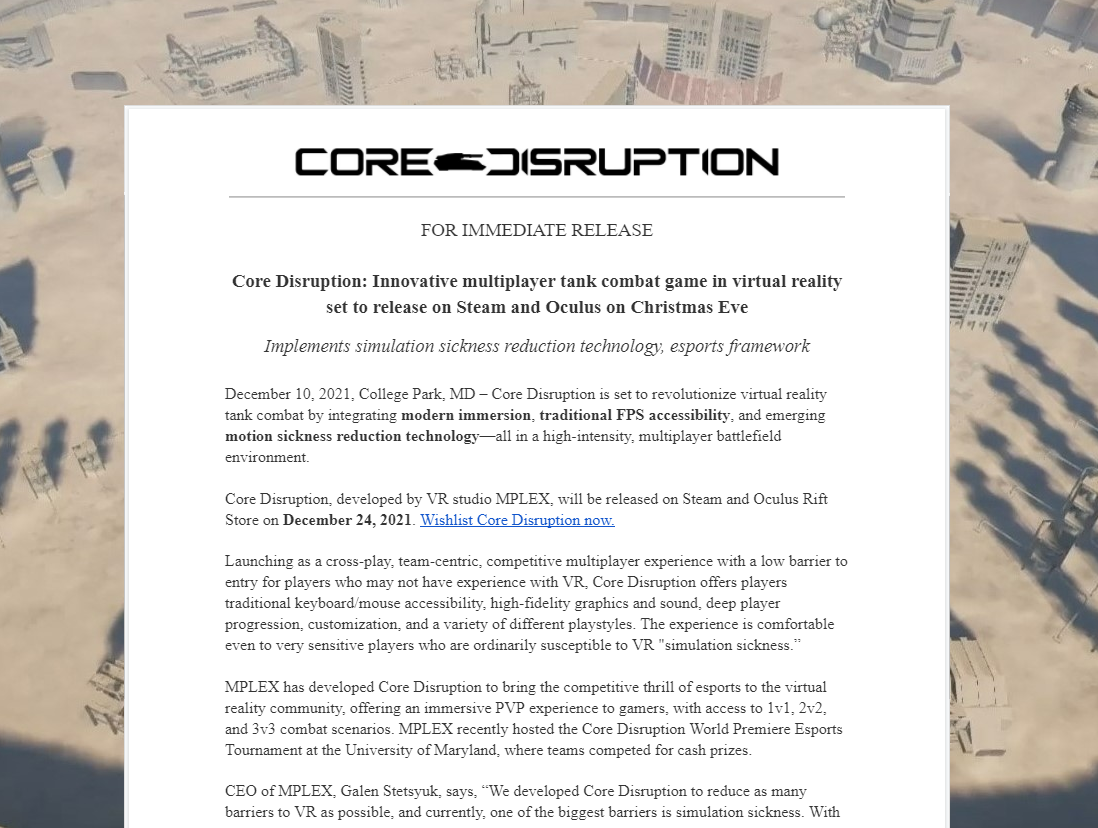 Core Disruption press release
